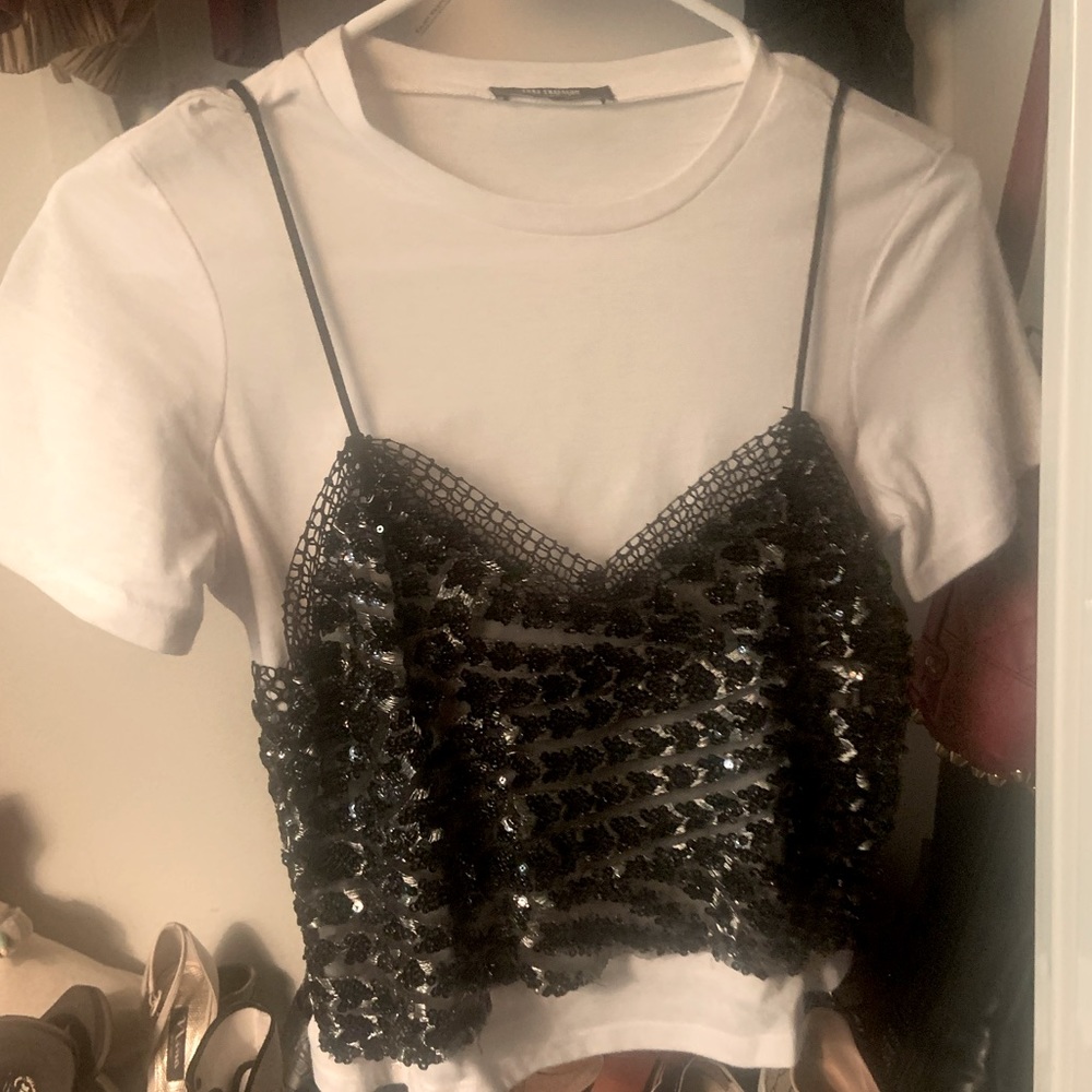 Zara Top: white tee with black tank